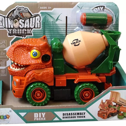 Dinozauras–betono maišytuvas su atsuktuvu – oranžinis