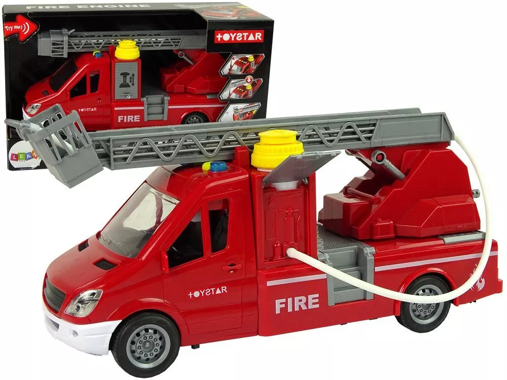 Gaisrinės automobilis su vandens purškimu, šviesomis, garsais ir frikcine pavara