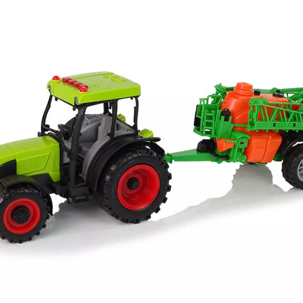 Akumuliatorinis žalias traktorius su purkštuvu