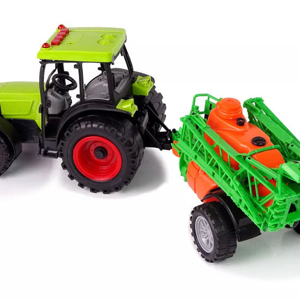 Akumuliatorinis žalias traktorius su purkštuvu