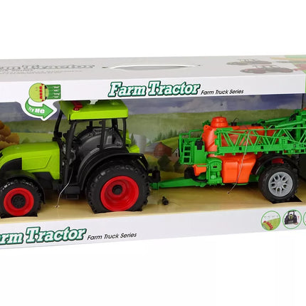 Akumuliatorinis žalias traktorius su purkštuvu