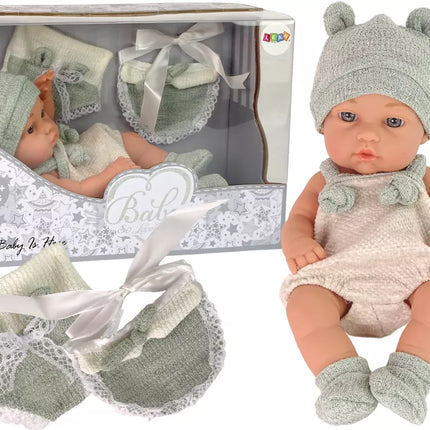 „Sweet Baby“ lėlė su megztuku ir kepuryte – žalia, 30 cm