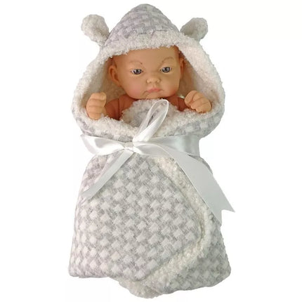 „Cute Baby“ lėlė su pilku kokonėliu ir kaspinu – 24 cm