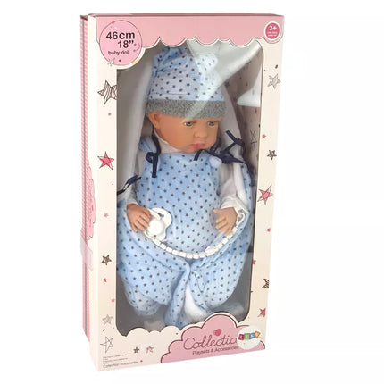 „Sweet Baby“ lėlė 46 cm su mėlynu čiulptuku ir pledu su žvaigždėmis