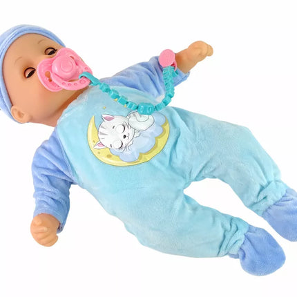 „Sweet Baby“ lėlė su garsais, čiulptuku ir mėlyna pižama – 38 cm