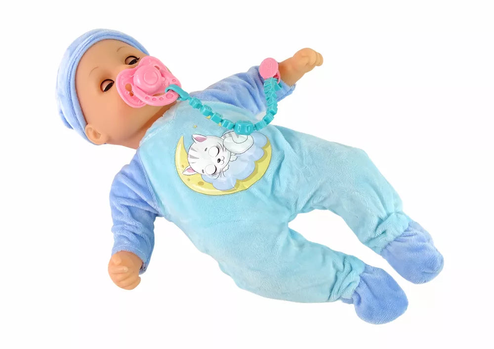 „Sweet Baby“ lėlė su garsais, čiulptuku ir mėlyna pižama – 38 cm
