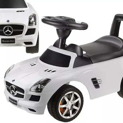 Mercedes-Benz SLS AMG White – vaikiška stumiama paspiriama mašinėlė (balta)