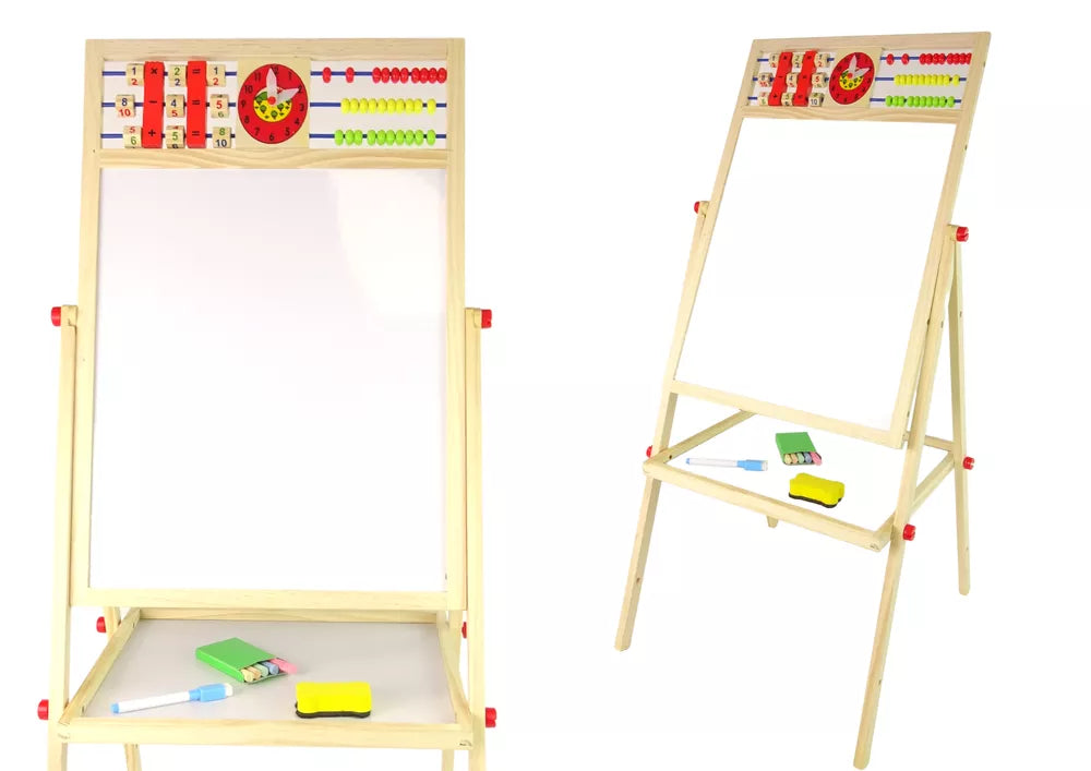 Medinė edukacinė 2in1 lenta: magnetinė + kreidinė su priedais