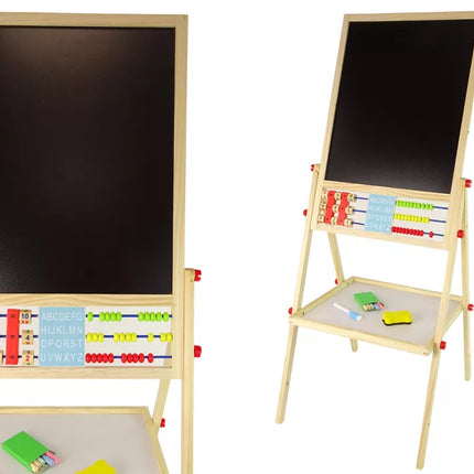 Medinė edukacinė 2in1 lenta: magnetinė + kreidinė su priedais