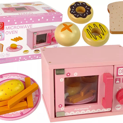 Medinė rožinė mikrobangų krosnelė