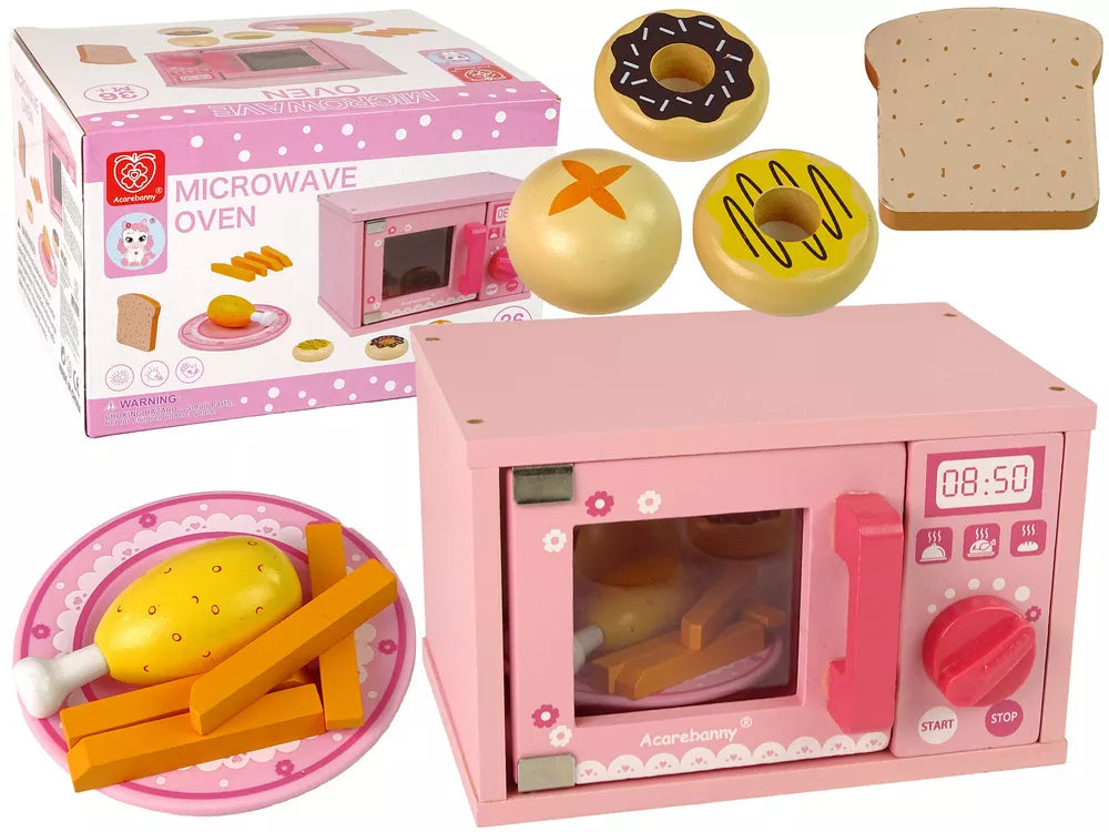 Medinė rožinė mikrobangų krosnelė