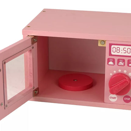 Medinė rožinė mikrobangų krosnelė