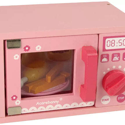 Medinė rožinė mikrobangų krosnelė