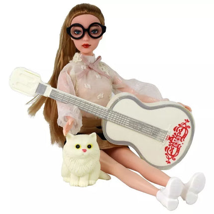 Lėlė emilija su gitara ir kačiuku