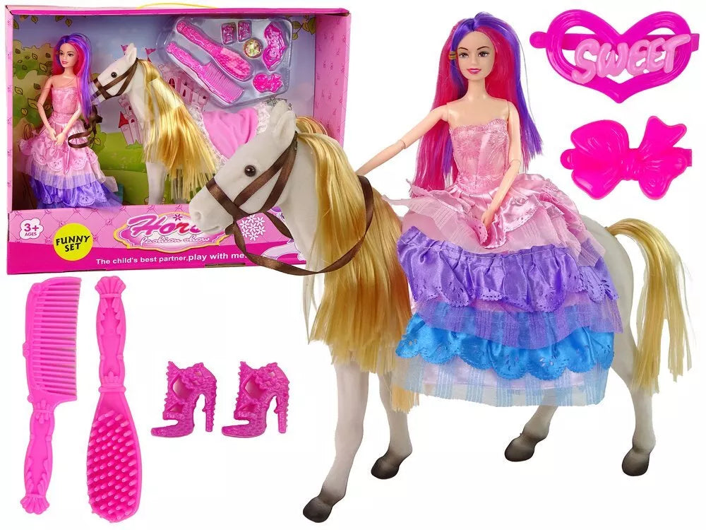 Princesės lėlė su baltu žirgu