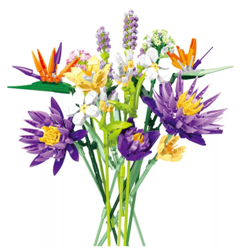 Statybiniai blokeliai tropinių gėlių puokštė