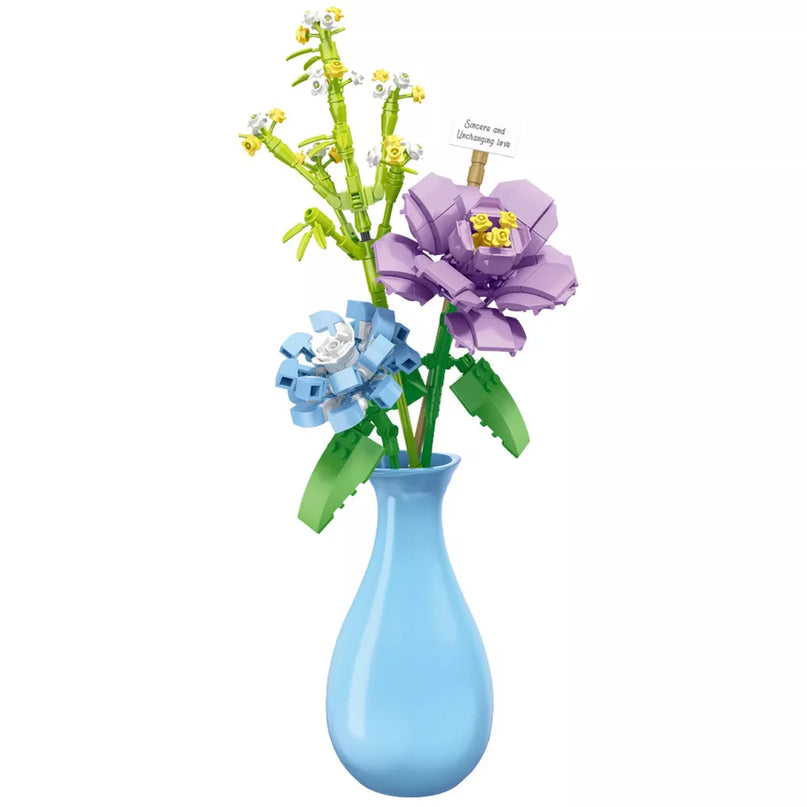 Statybiniai blokeliai gėlių puokštė vazoje
