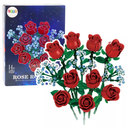 Statybiniai blokeliai raudonų rožių puokštė