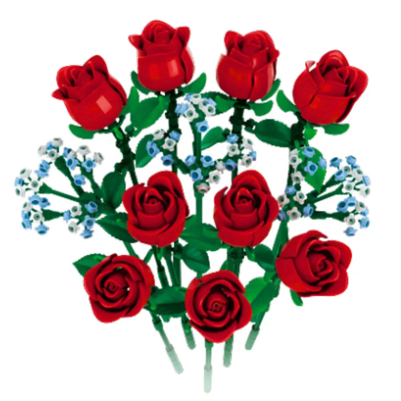 Statybiniai blokeliai raudonų rožių puokštė