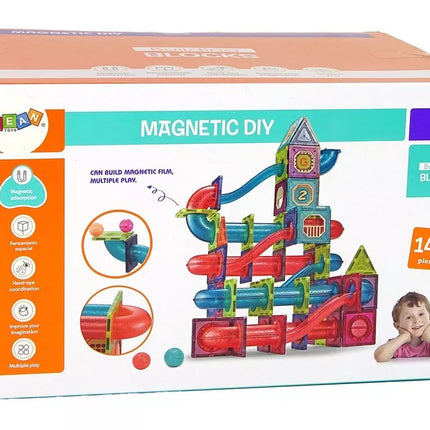 Magnetinės 3D kaladėlės su kamuoliukų trasa