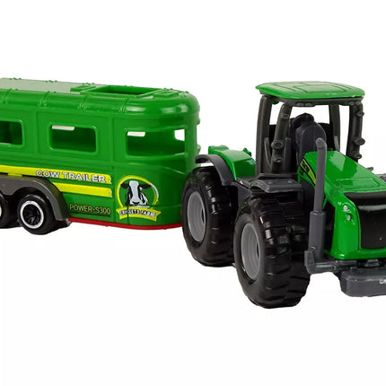 Žalias traktorius su priekaba