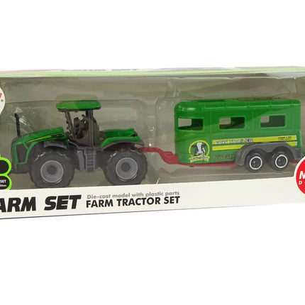 Žalias traktorius su priekaba