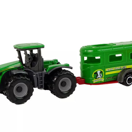 Žalias traktorius su priekaba