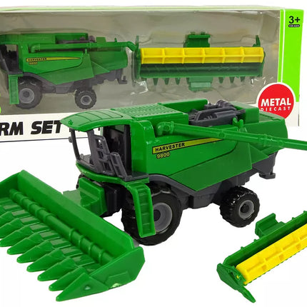 Žalias kombainas su sėjamąja