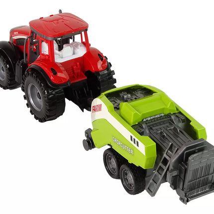 Raudonasis žemės ūkio traktorius su sėjamąja