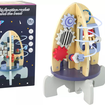 Medinė raketa su karoliukais ir krumpliaračiais