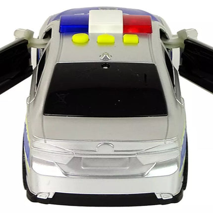 Sidabrinis policijos automobilis su šviesomis ir garsais