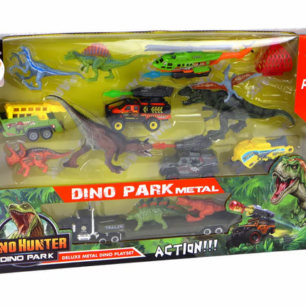 Dinozaurų rinkinys su sraigtasparniu ir automobiliais