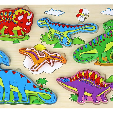 Medinė dinozaurų dėlionė 3D logika