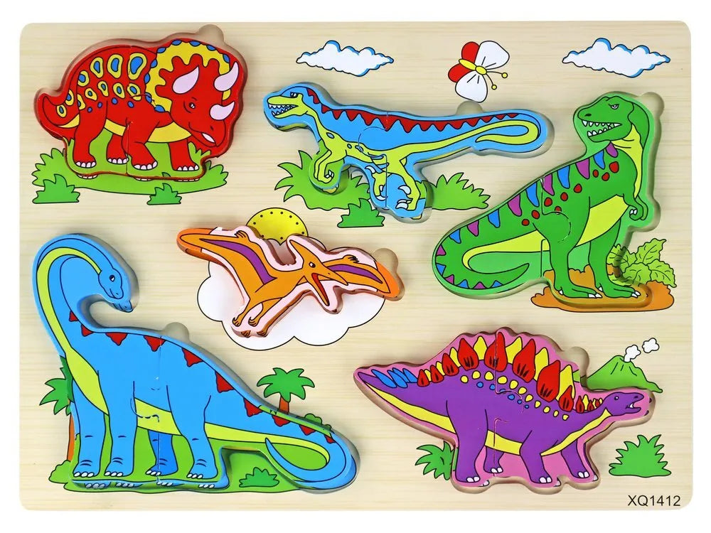 Medinė dinozaurų dėlionė 3D logika