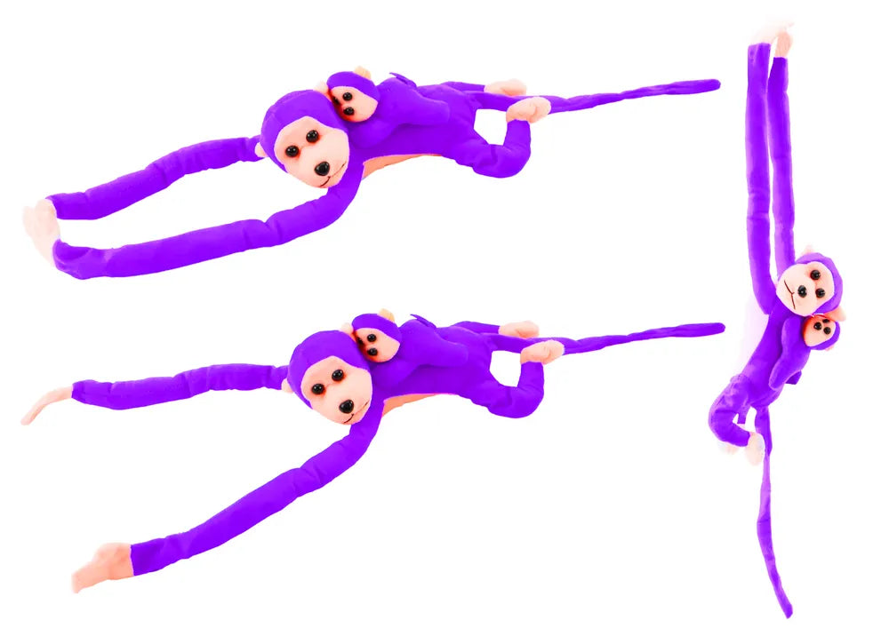 Pliušinė beždžionė su mažyliu violetinė 70 cm