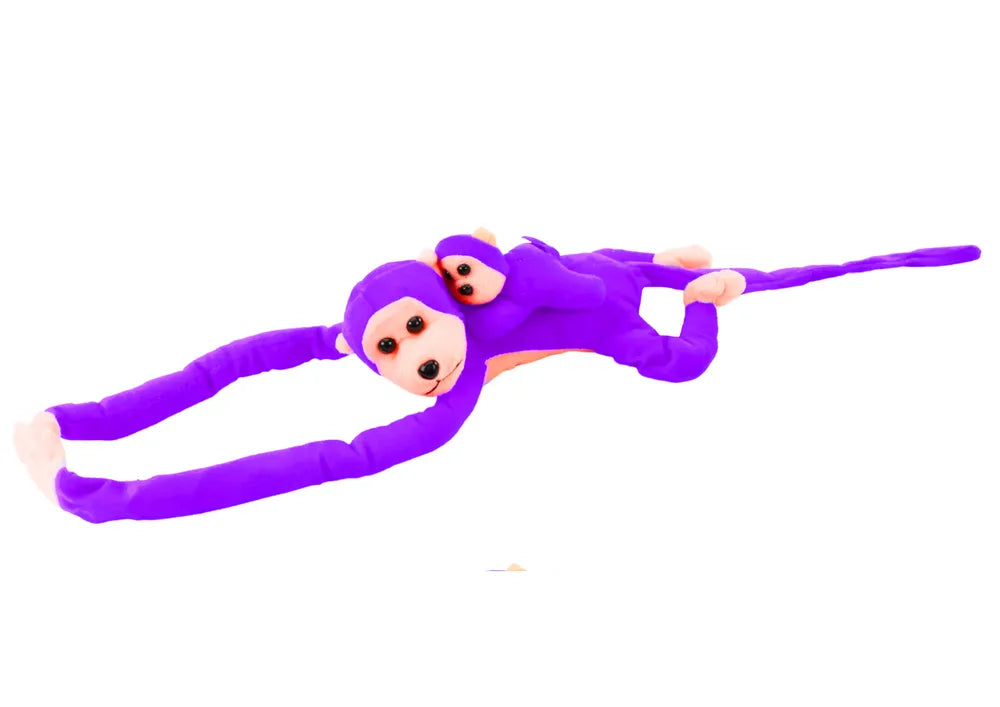 Pliušinė beždžionė su mažyliu violetinė 70 cm