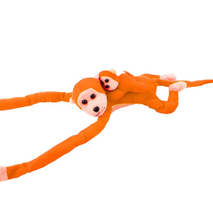 Pliušinė beždžionė su mažyliu oranžinė 70 cm