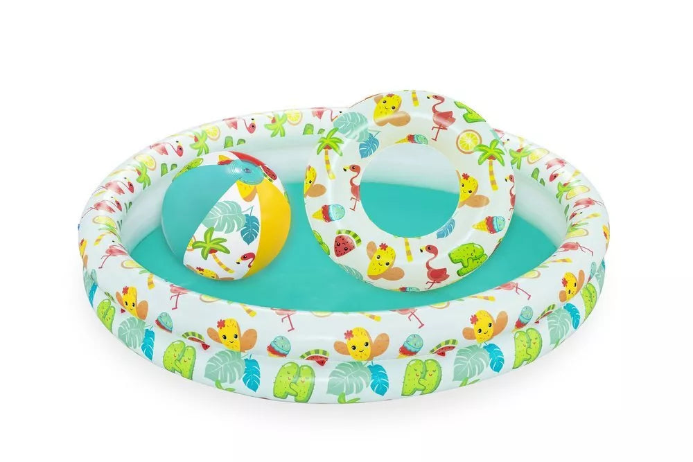 Bestway pripučiamas 3‑in‑1 baseino rinkinys su kamuoliuku ir plaukimo ratu 122 x 20 cm