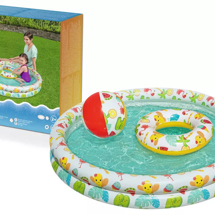 Bestway pripučiamas 3‑in‑1 baseino rinkinys su kamuoliuku ir plaukimo ratu 122 x 20 cm