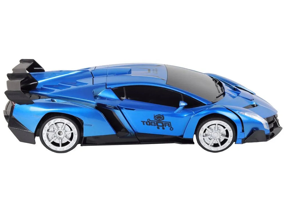 Nuotoliniu būdu valdomas transformuojamas automobilis-robotas 1:10, mėlynas, valdymas gestais