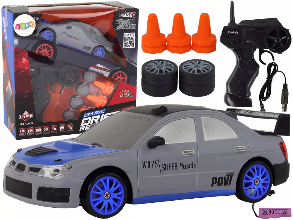 Nuotoliniu būdu valdomas sportinis automobilis R/C 1:24 pilkos spalvos keičiamais ratais