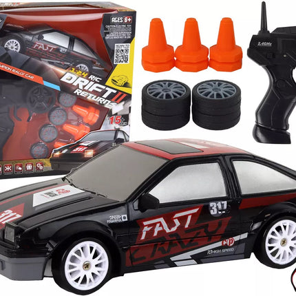 Nuotoliniu būdu valdomas sportinis automobilis R/C 1:24 Juodi keičiami ratai
