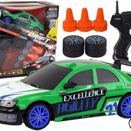 Nuotoliniu būdu valdomas sportinis automobilis R/C 1:24 Žalia keičiami ratai