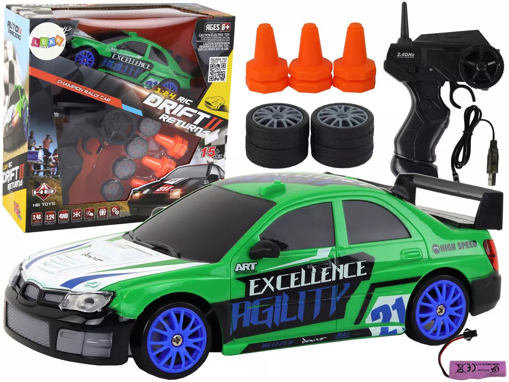 Nuotoliniu būdu valdomas sportinis automobilis R/C 1:24 Žalia keičiami ratai