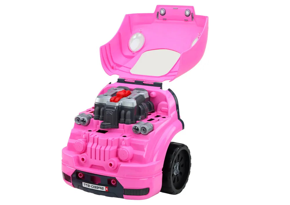 Rožinis automobilis dirbtuvės ardymo rinkinys