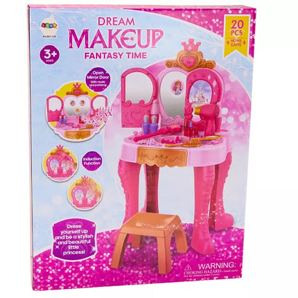 Vaikiškas kosmetinis staliukas su gestų jutikliu ir aksesuarais, rožinis