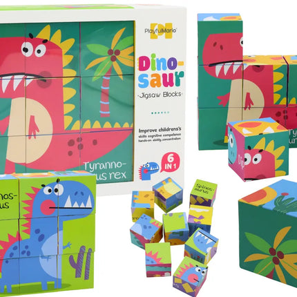 EDUKACINĖ DĖLIONĖ 6IN1 – KALADĖLĖS, DĖLIONĖS KUBAI, 6 PAVEIKSLĖLIAI, DINOZAURAI