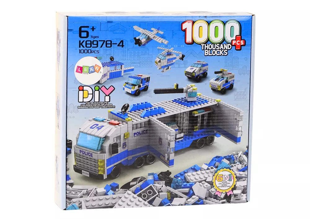 Policijos sunkvežimių statybinių kaladėlių rinkinys