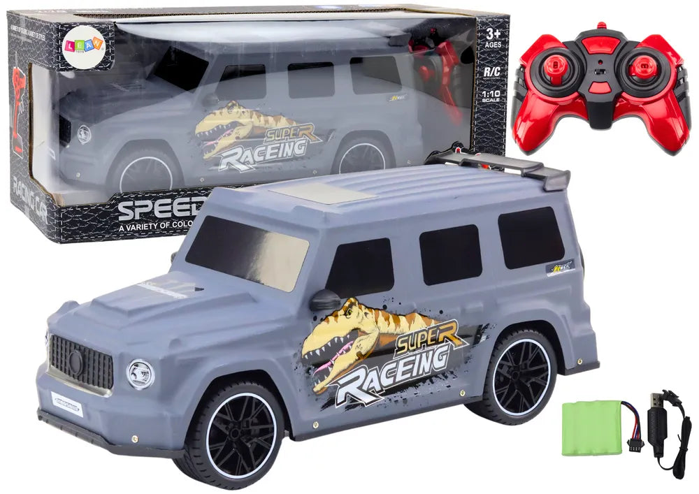 Sportinis automobilis su dinozauru 1:10 pilkas