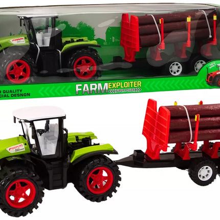 Ūkininko traktorius su priekaba medienai